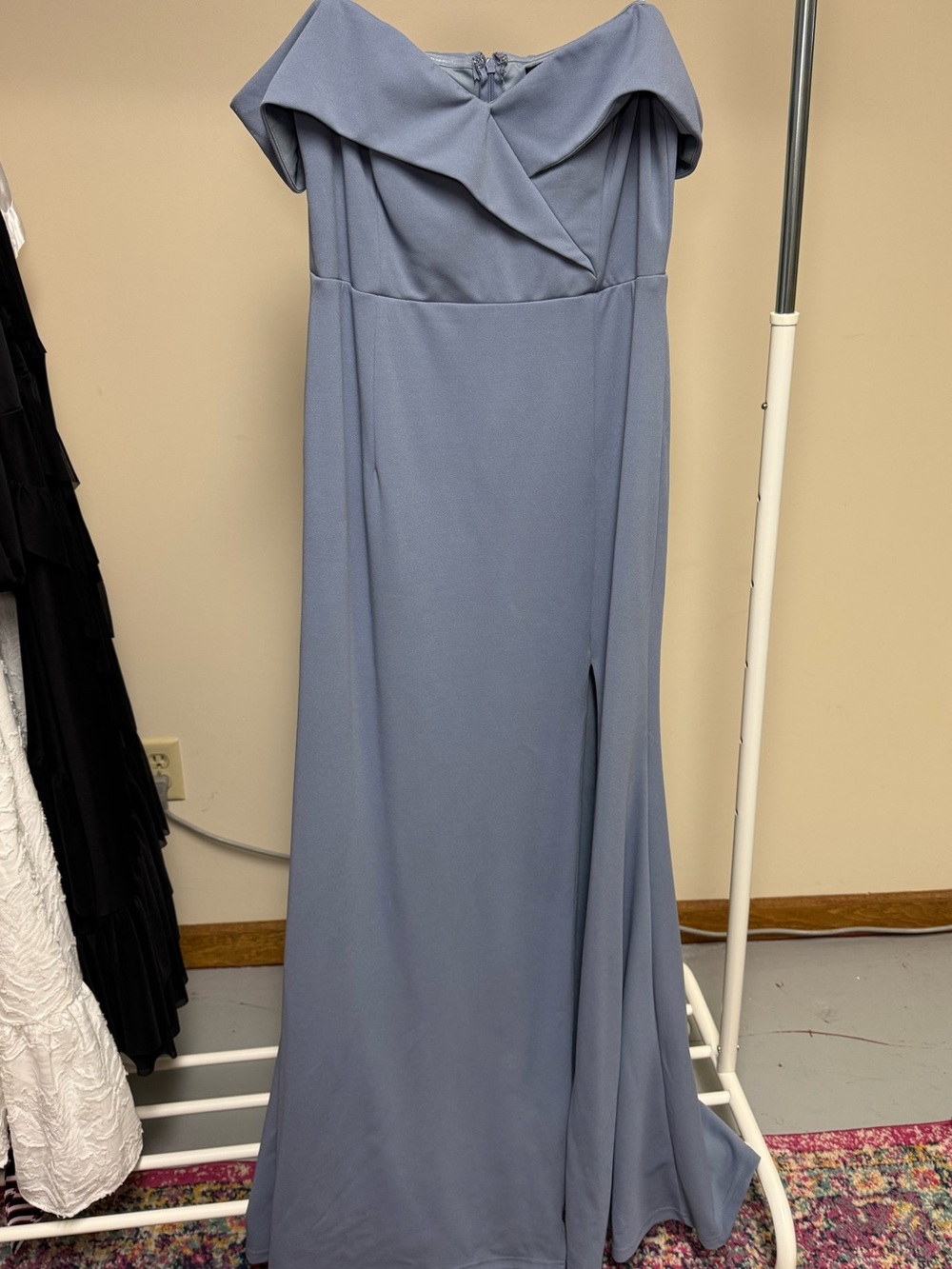 Lulu's Dusty Blue One-Shoulder Evening Gown